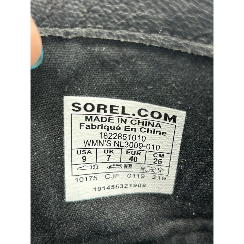 SOREL Phoenix Moto Women's Boots Black Mid-Calf Double Buckle Lug Sole Size 9